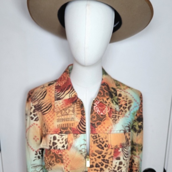 Maggie London Safari Patchwork Fall Blazer Jacket Bold Animal Print Size 10 - Picture 3 of 10